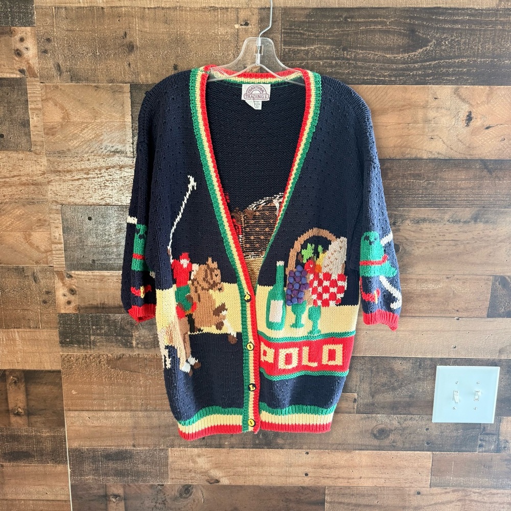 Traditional Trading Co Women's Navy Cardigan Sweater Polo Vintage